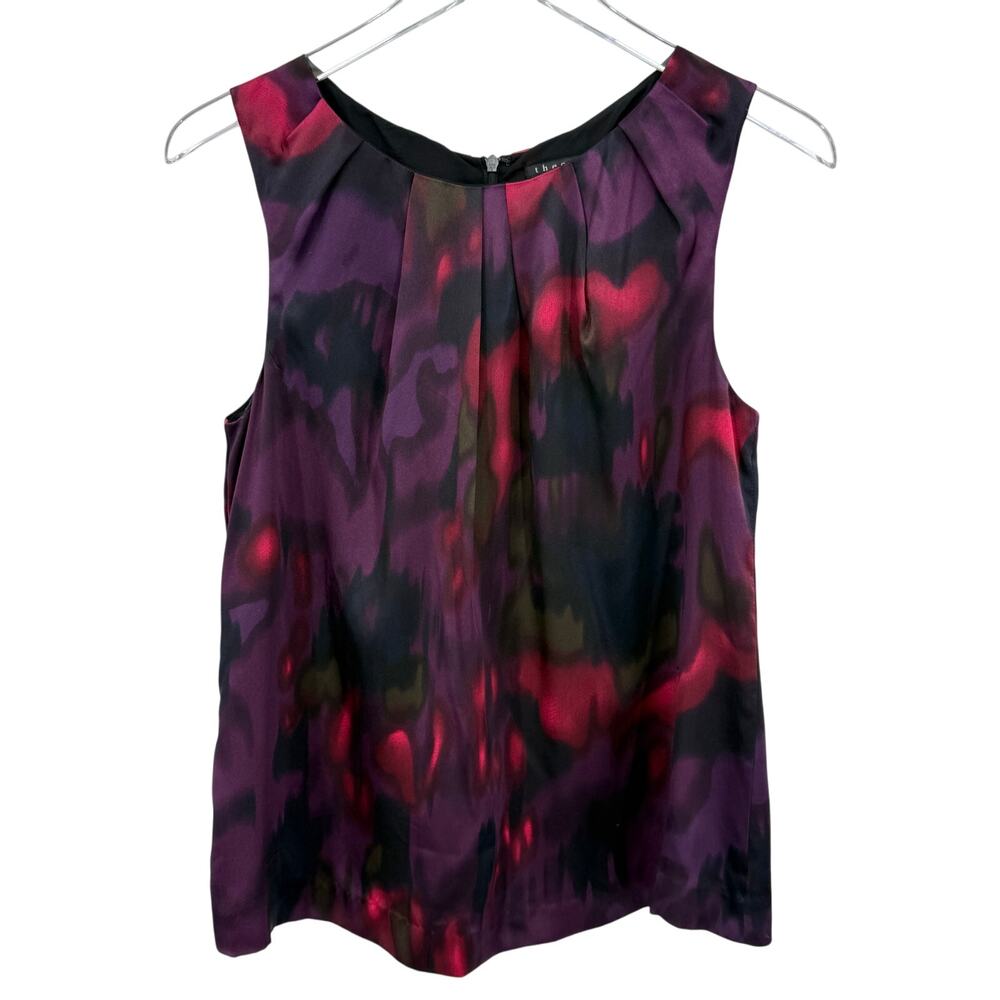 Theory 100% Silk Sleeveless Blouse Purple Pink Abstract Print Top Small